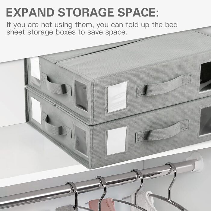 Органайзер для постільної білизни, для шафи, 6 предметів, складна коробка для зберігання з прозорим віконцем, етикеткою та блискавкою, органайзер для ковдр, простирадл та одягу