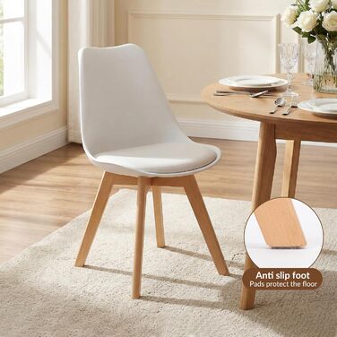 Обідні стільці з ніжками з масиву бука, сучасний ретро-дизайн середини століття, м&39які стільці для кухні, їдальні та вітальні, білий, 4