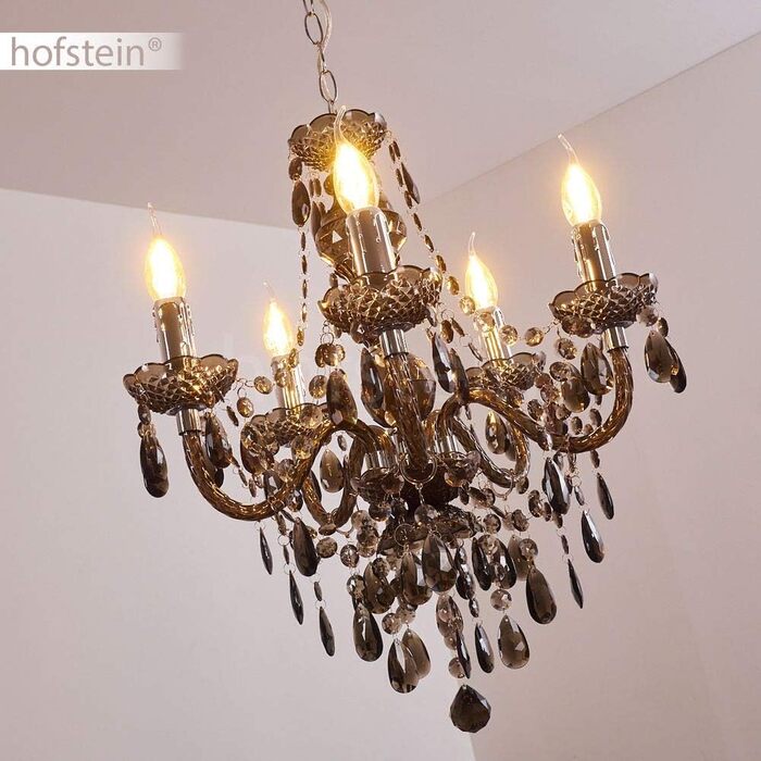 Металева люстра в чорному/хромованому кольорі, підвісний світильник 5-light, 5 x E14, класичний підвісний світильник з декоративними кристалами, вінтажний/ретро дизайн, без лампочки (чорний, прозорий, прозорий)