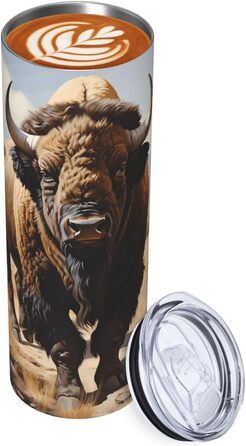 Кухоль з прямою трубочкою, дизайн стадо північноамериканських бізонів, друкований, дорожній кухоль, підходить для кемпінгу, офісу та дому, 590 мл