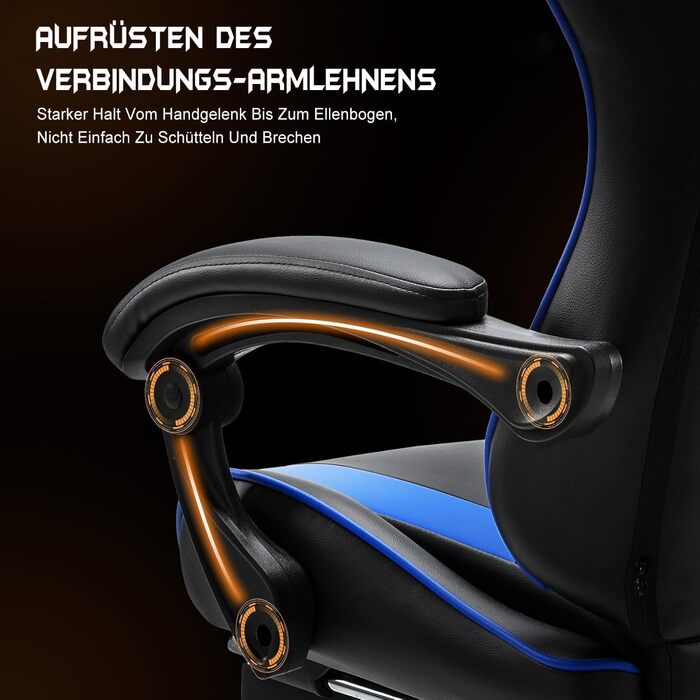 Ергономічне ігрове крісло DUMOS з підставкою для ніг, дихаюче ПК з регульованою поперековою подушкою, підголівником та підлокітниками, вантажопідйомність 150 кг, обертове крісло, чорний синій