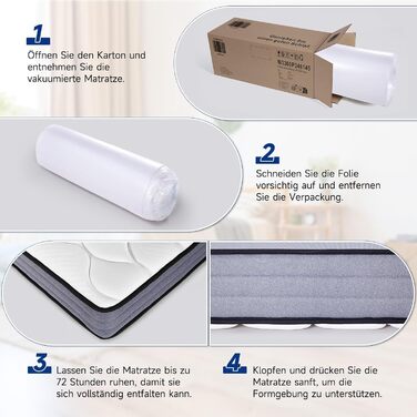 Матрац HAUSPROFI з 7-зонними пружинами Pocket Spring 90x200 см H3 Ортопедичний гібридний матрац з 1000 пружинами та піною з ефектом пам&39яті Сертифікований Oeko-TEX, повітропроникний та точково-еластичний 30-денний пробний період Висота 20 см H3 90 x 200