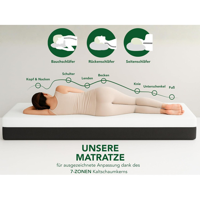 Матрац DREAMSTAR Sky Flex Duo H2/H3 з холодної піни з гелевим шаром Висота 18 см Ергономічний 7-зонний матрац Сертифіковано Oeko-Tex Гіпоалергенний та антибактеріальний Висота 80 x 200 см 18 см 80 x 200 см