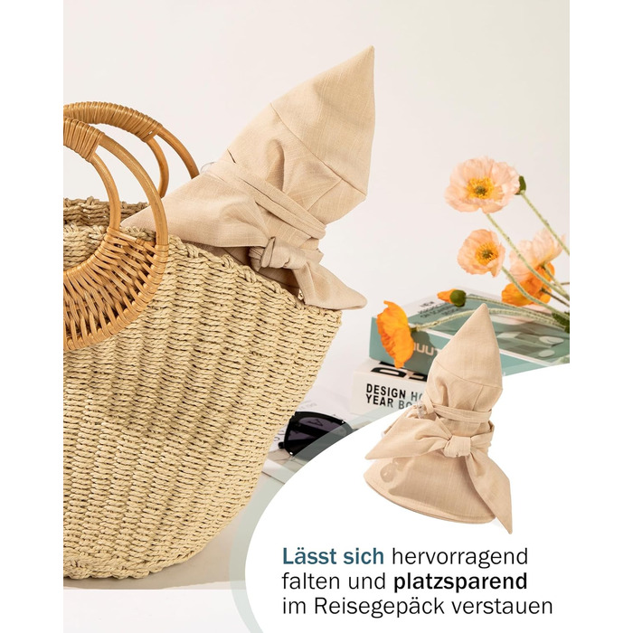 Жіночий капелюх Comhats з широкими полями, захист від сонця UPF 50, складний, літній пляжний капелюх, бавовна/льон 69045бежевий блискуча нитка, розмір M