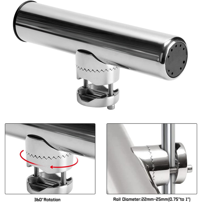 Тримачі для вудок FreeTec з нержавіючої сталі, 2 шт., тримачі для вудок для рейок 22-25 мм для човнів