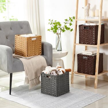 Набір із 2 плетених поліпропіленових кошиків для зберігання Mangata, 28x28x28 см, квадратні, з ручками, водонепроникні, стійкі до цвілі, для полиць, шаф, ванної кімнати (сірий) 28x28 см 2