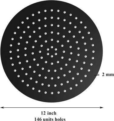 Душова лійка Drenky Rain Shower Чорна, Тропічний душ 12-дюймова кругла велика душова лійка з натуральної нержавіючої сталі A2 з тропічною душовою лійкою 304 SUS Mark зі 144 форсунками проти вапняного нальоту Лійка для тропічного душу 30x30см