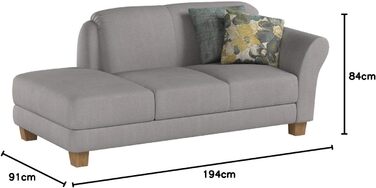 Шезлонг з пружинною серцевиною та правим підлокітником у стилі кантрі, 194 x 84 x 91 см, світло-сірий, правий підлокітник, ніжки натуральний паризький світло-сірий