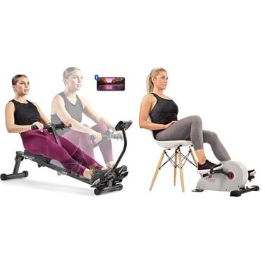 Магнітний тренажер для ніг Sunny Health & Fitness під стіл мінівелосипед 2-в-1 та компактний гребний тренажер з регульованим опором для повного тренування вдома