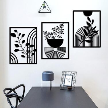 Панелі Сучасний геометричний металевий настінний декор Настінний декор Металевий чорний настінний декор Настінне мистецтво для вітальні Для дому, спальні, вітальні (30x40 см), 3