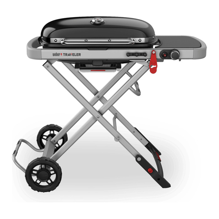 Газовий гриль Weber Traveler портативний складаний гриль на колесах з автоматичним замком кришки та вбудованим термометром, 1 пальник, ширина 111 см, площа гриля 2065 см, чорний (2026)