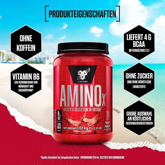 Добавка BSN Nutrition Amino X з вітаміном D, вітаміном B6 та амінокислотами, зі смаком фруктового пуншу, 70 порцій, 1 кг