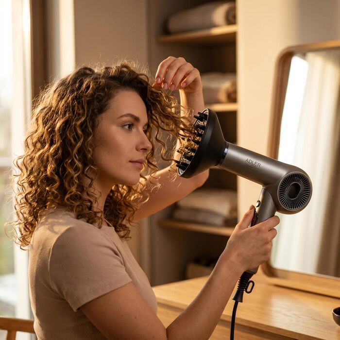 Іонізуючий складаний фен ADLER EUROPE 1600 Вт, 110 000 об/хв, Anti-Frizz
