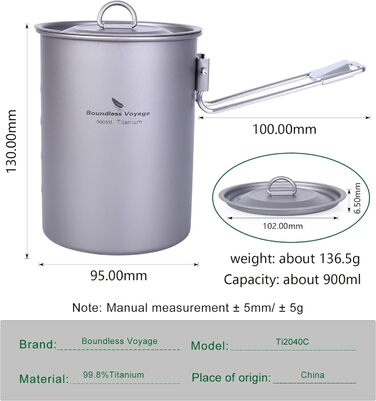 Мл Титановий кухоль Кемпінговий горщик Каструля для приготування їжі Зовнішня легка чашка для кави зі складною ручкою та кришкою П