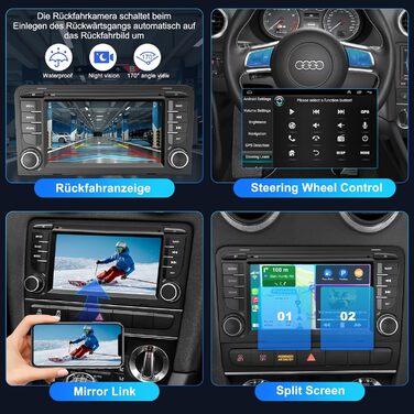 Автомагнітола 232 ГБ для Audi A3 S3 RS3 2003-2012 з бездротовим Carplay та Android Auto, Android 13 7-дюймовий IPS-навігатор з GPS-навігацією, голосовим керуванням SWC, камерою заднього виду, Bluetooth 5.2, система Hands-Free, WiFi