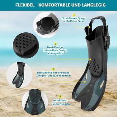 Набір для снорклінгу для дорослих, маска для дайвінгу з трубкою, повністю суха для чоловіків та жінок, захист від протікання та запотівання, L/XL EU (41-47) US (8-13) з ластами, темно-зелений