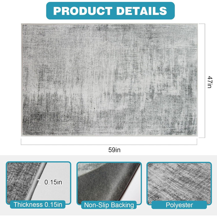 Захисний килимок для офісних стільців, 120x150 см, килимок для офісного стільця, захисний килимок для твердої підлоги, нековзний килимок для офісного стільця, килимок для твердої підлоги, ламінат та плитка, 120 x 150 см, сіра текстура