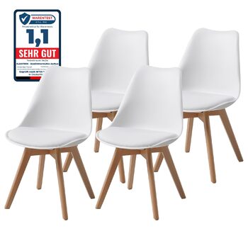 Обідні стільці ALBATROS, комплект з 4 шт. , AARHUS, білий - ніжки з масиву бука, скандинавський ретро-дизайн, зручне крісло-ракушка - елегантний кухонний стілець, обідній стілець для обіднього столу, білий бук комплект з 4 шт.