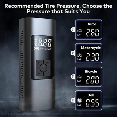 Електричний повітряний насос з акумуляторною батареєю 6000mAh, портативний міні-компресорний велосипедний насос Wistrue 150PSI, з