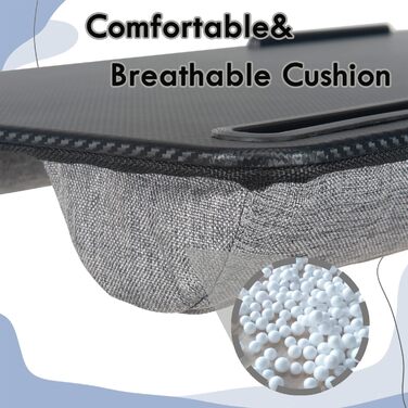 Стіл для ноутбука на коліна, портативний, сумісний з ноутбуками до 16 дюймів, з тримачем для планшета, вбудованою подушкою, ідеальний для дому та офісу, чорний колір