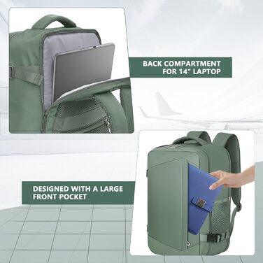 Ручна поклажа 40x20x25 для Ryanair - Рюкзак для ручної поклажі під сидінням, рюкзак для подорожей вихідного дня - Зелений