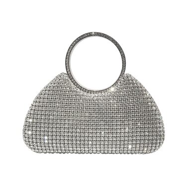 Сумка-клатч жіноча вечірня зі стразами, срібляста діамантова сумочка на ланцюжку для весілля, випускного, банкету та урочистих подій