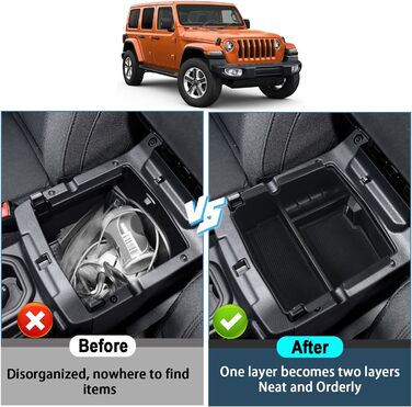 Для Jeep Wrangler JL 4XE/Gladiator JT 2018-2024 Ящик для зберігання на центральній консолі, Wrangler 4XE Органайзер для підлокітників Лоток Центральний підлокітник Бардачок Органайзер для центральної консолі Аксесуари Wrangler чорний