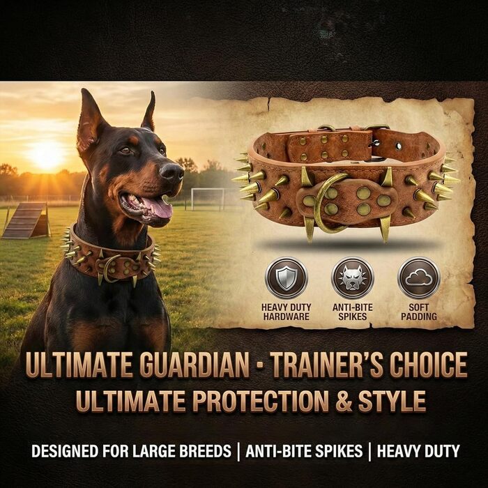Міцний нашийник для собак з заклепками, для середніх та великих порід, розмір S, чорний ()