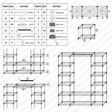 Тканинна шафа Mondeer для спальні, складна, з шістьма блискавками та трьома дверима, швидкий доступ, 175 x 150 x 45 см, великий простір для зберігання, сірий