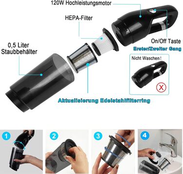 Ручний пилосос, 2-ступінчасте всмоктування 18000/15000Па ручний пилосос акумуляторний безмішковий пилосос Переможець тесту мокрого