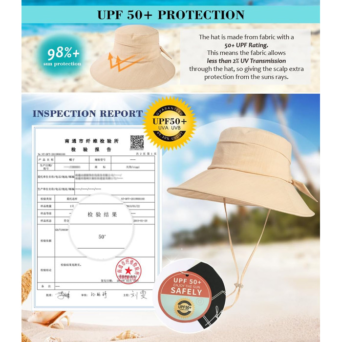 Жіночий капелюх Comhats з широкими полями, захист від сонця UPF 50, складний, літній пляжний капелюх, бавовна/льон 69045Хакі L