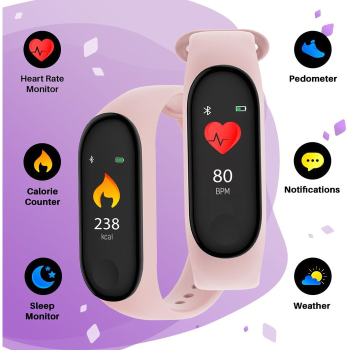 Фітнес-трекер з відстеженням активності, пульсометром з лічильником артеріального тиску та калорій - Легкий годинник з крокоміром - Тривалий час роботи від батареї - Розумний годинник для жінок та чоловіків, сумісний з iOS/Android