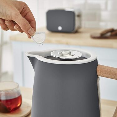 Набір для сніданку Swan Nordic, чайник, 1,7 л, 2200 Вт, тостер з широким отвором, 2 скибочки, цифрова мікрохвильова піч 20 л, сучасний дизайн, вигляд дерева, сірий