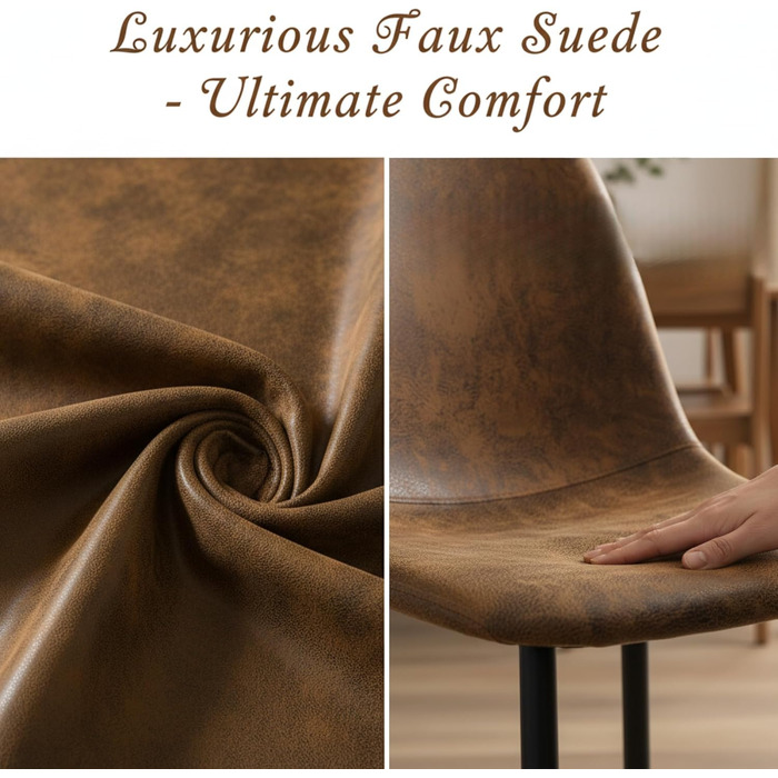 Комплект обідніх стільців Homy Casa з 4 предметів, скандинавський вінтажний стиль, сидіння зі штучної замші зі сталевими ніжками чорного та коричневого кольорів.