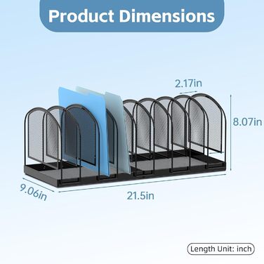 Відсіковий сітчастий органайзер для файлів для столу, вертикальний настільний органайзер для папок, сортування файлів, офісна організація, тримач для документів для дому, офісу та класу, чорний, 9-
