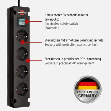 Розеткова планка Brennenstuhl Bremounta 4-місна з вимикачем (розетка на кілька розеток з кутом нахилу 90 градусів, штепсельна план