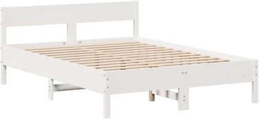 Ліжко з масиву дерева Hommdiy з полицею (матрац не входить до комплекту), дерев&39яний каркас ліжка з рейковою основою та узголів&39ям, ліжко для спальні, біле, 120 x 200 см.