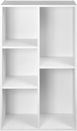 Книжкова полиця Storeo Basics з 5 полицями, біла, 50 x 24 x 80 см Офічна полиця, вітальня, спальня, кубічний білий колір, 5 полиць