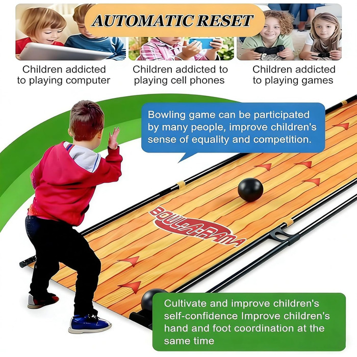 Електронний боулінг для домашнього використання - Складаний аркадний автомат з автоматичним налаштуванням кеглей, світлодіодним дисплеєм та звуком - Портативне спортивне обладнання для відпочинку та офісу, вечірок та заходів (2 м/6 футів)