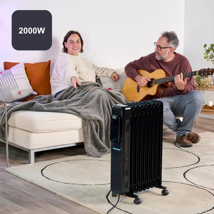Електронний масляний радіатор 2000 Вт 9 нагрівальних елементів 3 режими нагріву Цифровий дисплей Регульований термостат 24-годинний таймер Ультратихий 2000 Вт 9 елементів, 2001E