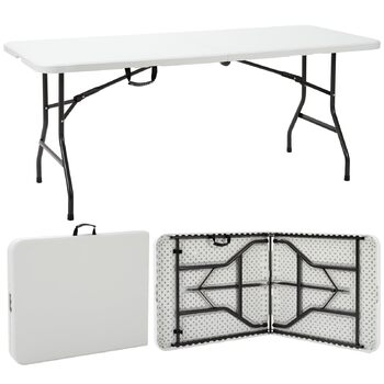Розкладний садовий стіл Velway 180x74 см, фуршетний стіл - швидкий та простий у встановленні розкладний стіл для 6-8 осіб, водонепроникний, кемпінговий стіл, стіл для вечірок, стіл для блошиного ринку з ручкою для саду, патіо, балкону, білий