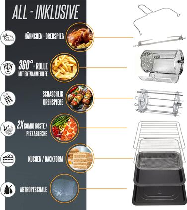 Фритюрниця HEINRICHS з цифровим світлодіодним дисплеєм Сенсорний РК-дисплей, 11 програм 1800 Вт фритюрниці без олії Фритюрниця Функція таймера фритюрниці Heinrich (14L XXXXXL)