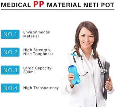 Флакон для промивання носа, ополіскувач для носа, засіб для очищення носа, 300 мл, ополіскувач для носа, промивання носа, зрошення
