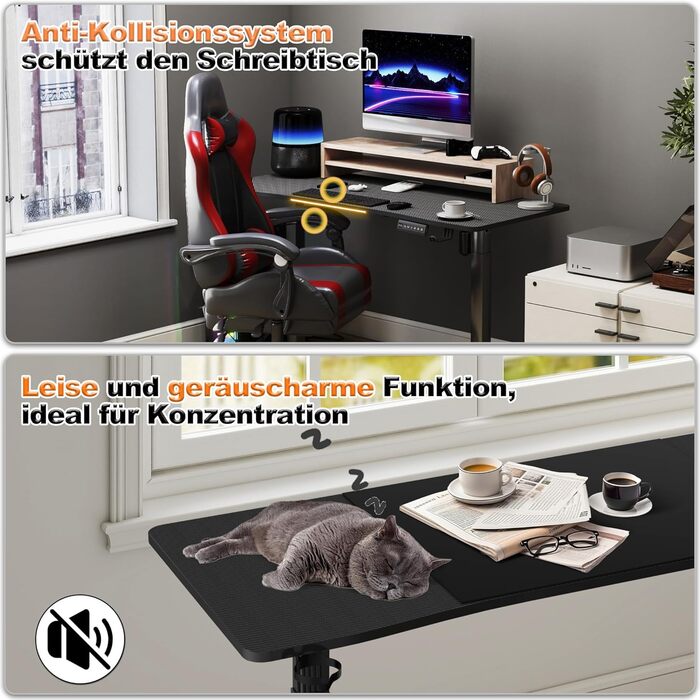 Стіл 140x60 см з електричним регулюванням висоти, карбонова поверхня та порт зарядки Type-C, ігровий стіл з функцією пам&39яті, робоча станція для ПК, стіл для роботи сидячи та стоячи, офісний стіл, чорний 140x60 см чорний