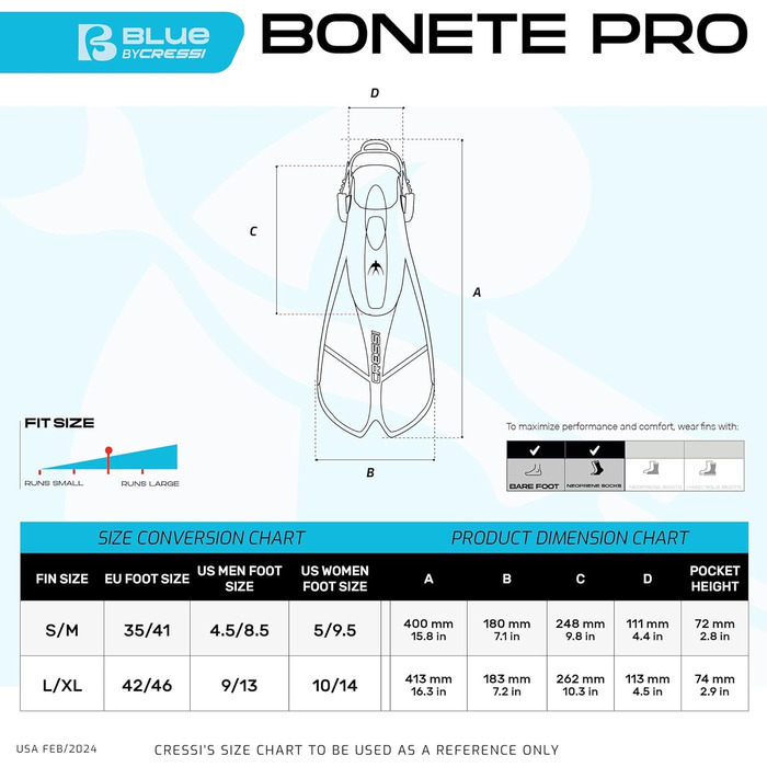 Ласти CRESSI Fins Bonete - Короткі ласти для дорослих, регульовані, міцні, легкі, зручні для подорожей, чорні/чорні, розмір S/M