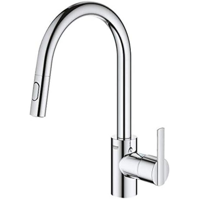 Кухонний змішувач GROHE Feel, 2 режими струменя (з висувним виливом, поворот на 360, економія води завдяки регулятору витрати, монтаж без інструментів), хром, 31486001