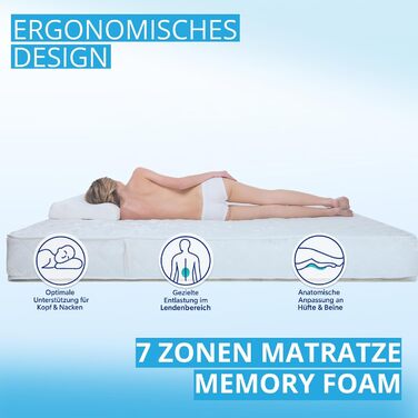 Зонний матрац 140x200 см - Висота 16 см - H2/H3 Масажний матрац - Матрац з піни з ефектом пам&39яті Oeko-TEX та гіпоалергенний Знімний чохол, який можна прати (до 60C) Матраци виготовлені в ЄС Піна з ефектом пам&39яті масажний профіль 16 см 140 x 200 см, 