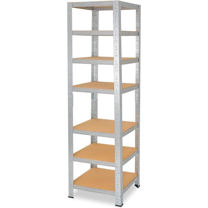 Міцний домашній стелаж, оцинкований/металевий стелаж з 7 полицями/металевий стелаж для підвалу, гаражний стелаж, стелаж для майстерні або стелаж для зберігання/змішаний металевий стелаж з вантажопідйомністю 125 кг В 200 см / Ш 50 см / Г 50 см, 200x50x50