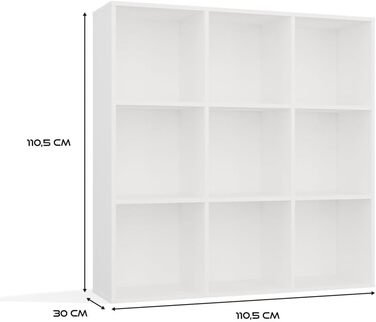 Кубічна полиця CDF 3x3 із задньою панеллю Відкрита окремостояча полиця для вітальні, спальні, коридору Квадратна полиця для зберігання книг та документів Malax White 3x3