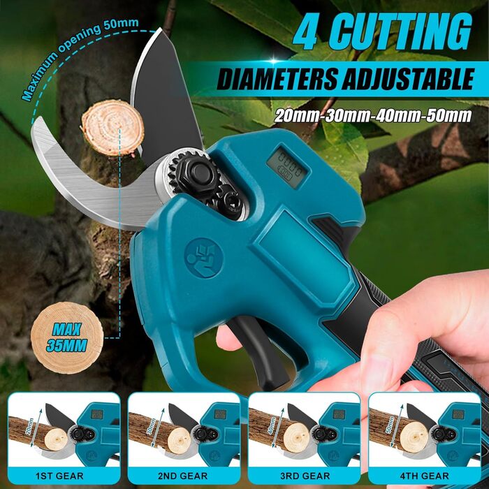 Акумуляторні сучкорізи зі штангою, безщіткові садові ножиці, сумісні з акумуляторами Makita, отвір 50 мм, максимальний діаметр різу 35 мм, ножиці для обрізки саду та дерев, подовження 2 м (акумулятор не входить до комплекту), макс. 35 мм, зі штангою